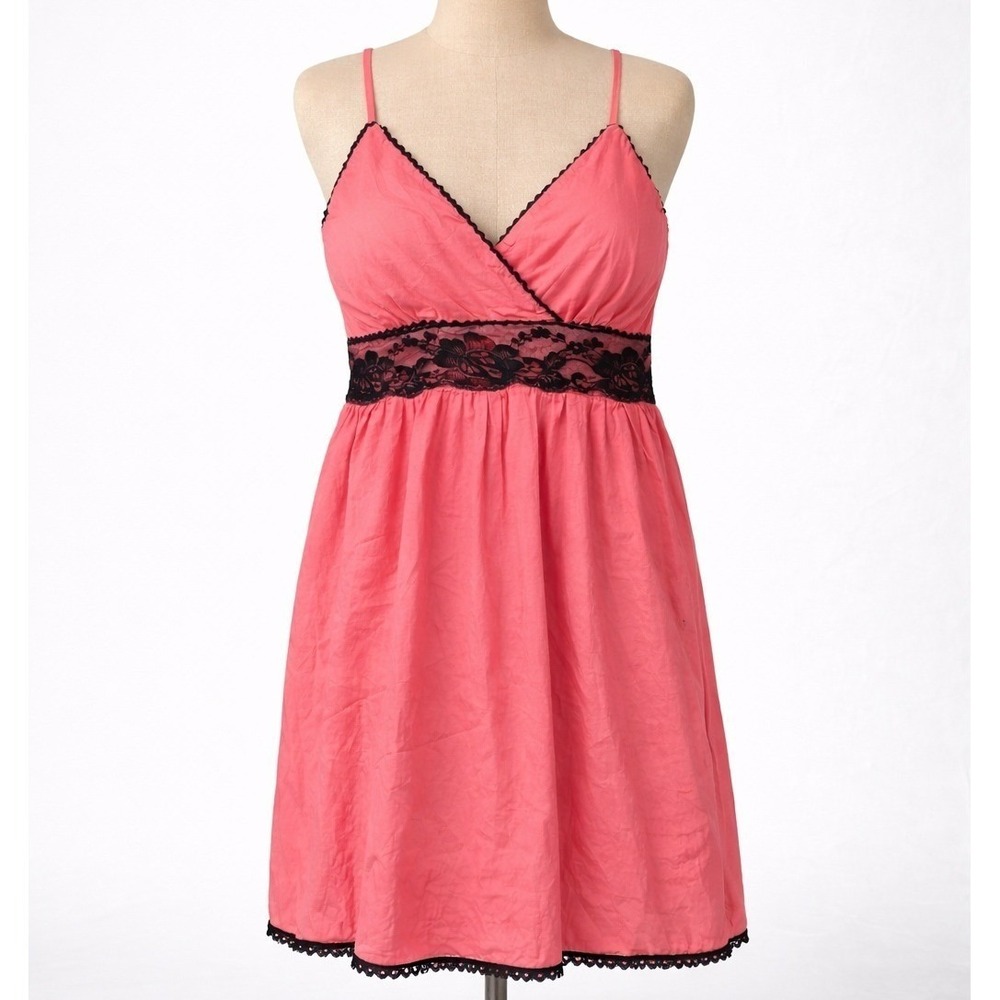 Vintage Y2K Lace Empire Waist Babydoll Dress Size S Pink Black Romantic Coquette